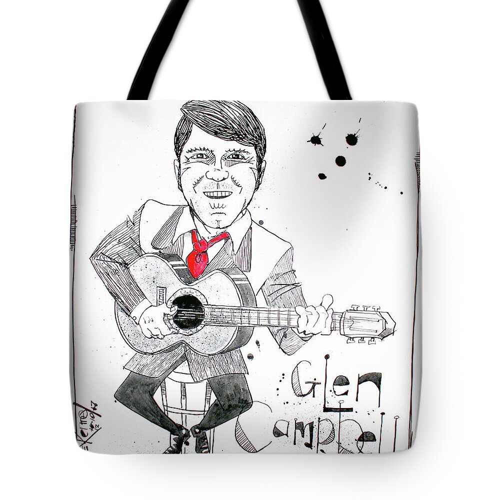  Tote Bag featuring the drawing Glen Campbell by Phil Mckenney