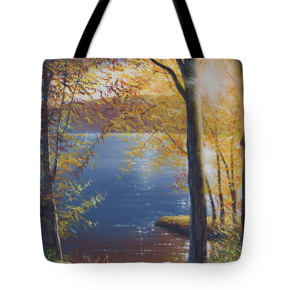Landscape Tote Bag featuring the painting Glistening Sunset by Timothy Stanford