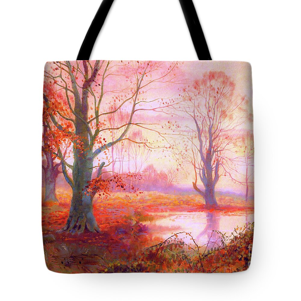 Landscape Tote Bag featuring the painting Glittering Crimson Nightfall by Jane Small