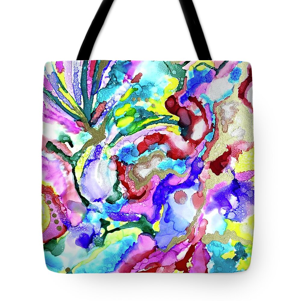 Gold Tote Bag featuring the painting Glory Shining Through by Deb Brown Maher
