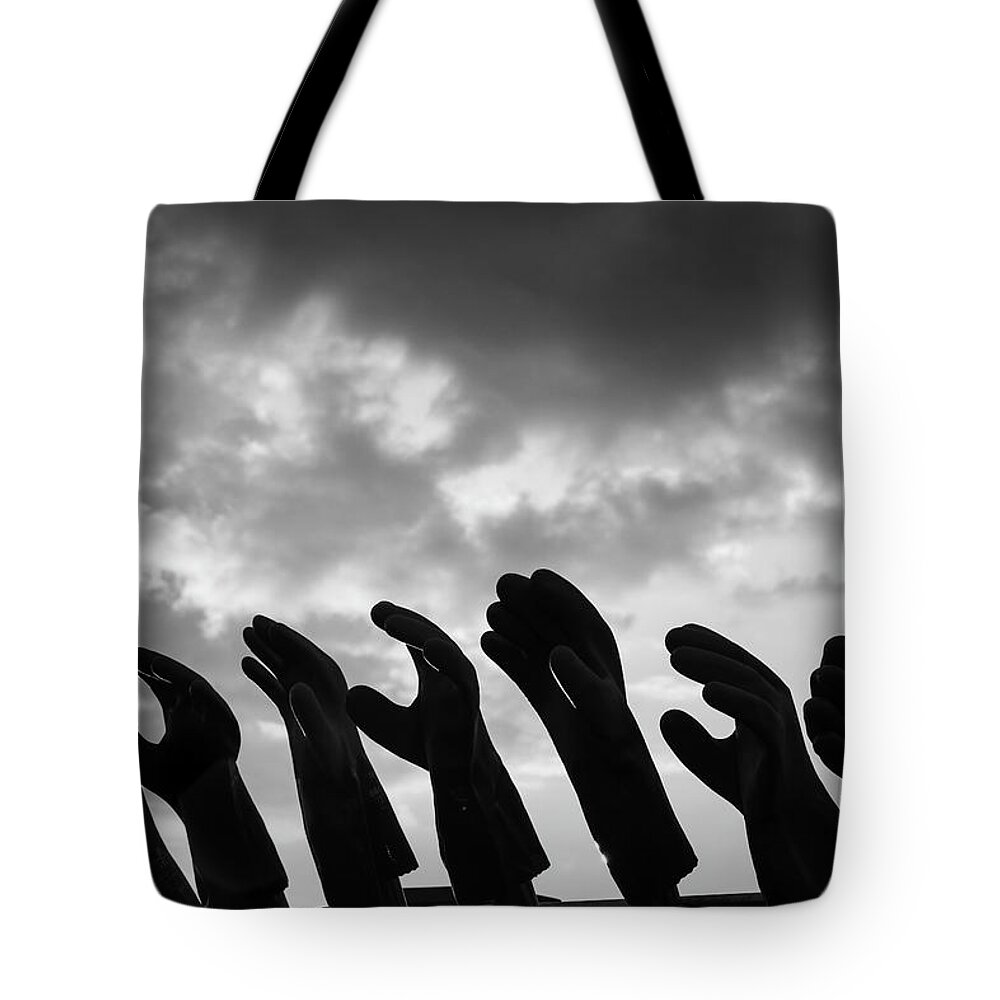 Black And White Tote Bag featuring the photograph Gloves I BW by David Gordon