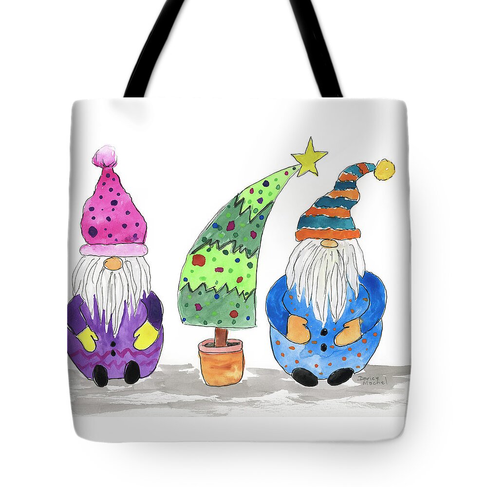 Gnomes Tote Bag featuring the painting Gnomes Tree Security by Darice Machel McGuire