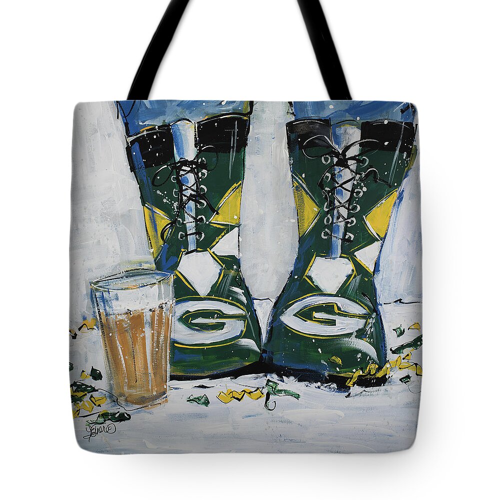 Packers Tote Bag featuring the painting Go Pack Go by Terri Einer