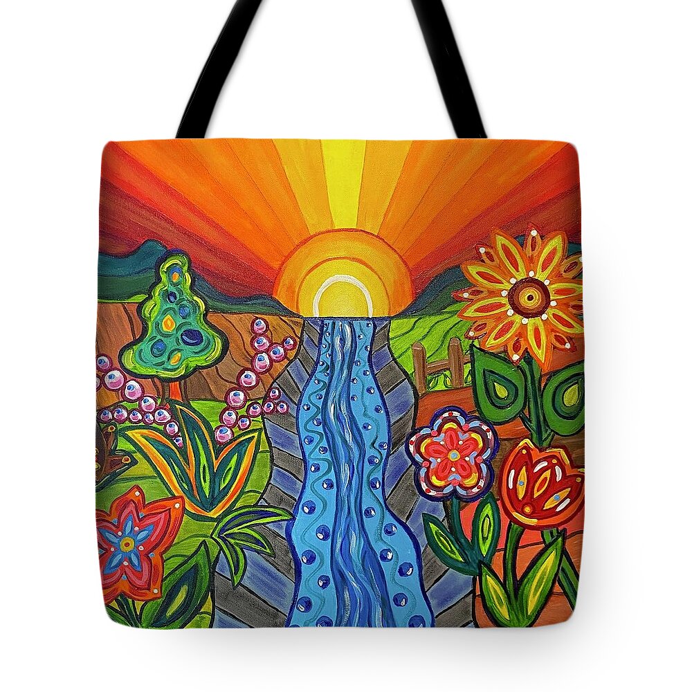 Abstract Tote Bag featuring the painting Go with the Flow by Nancy Sisco