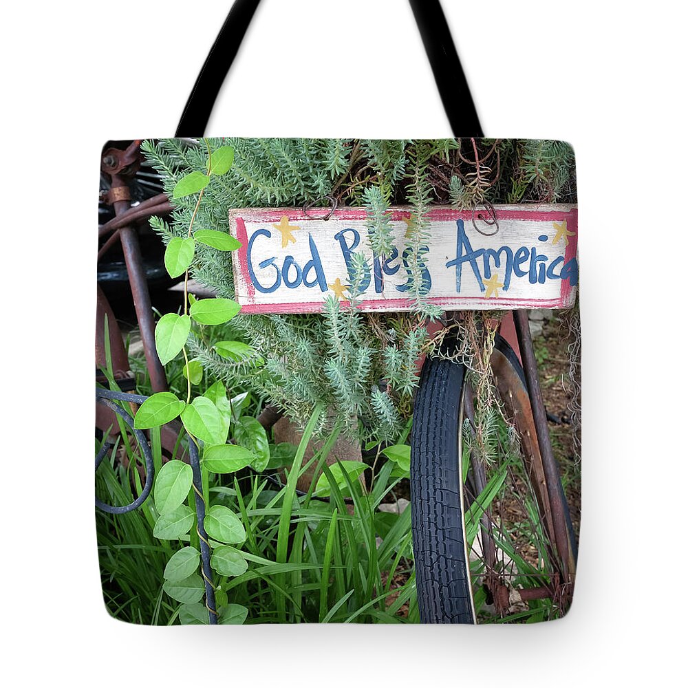 God Bless America Tote Bag featuring the photograph God Bless America Bicycle by Robert Bellomy