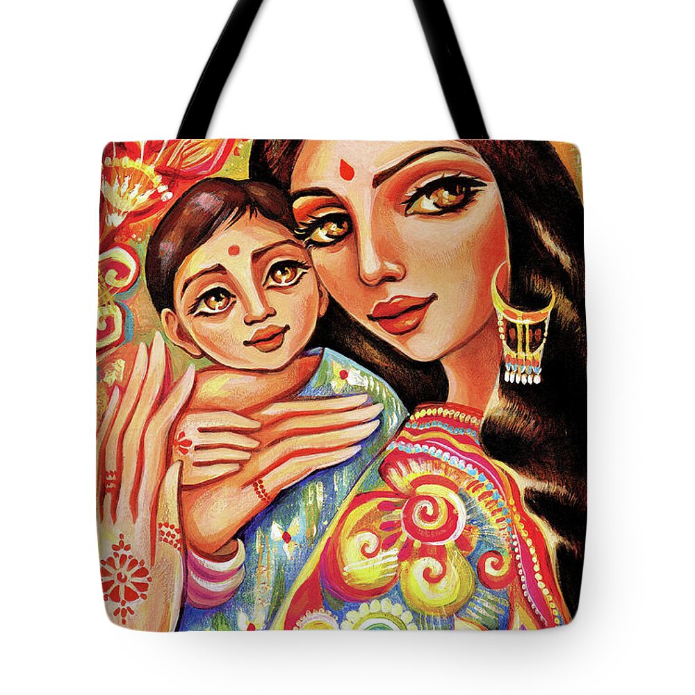 Mother And Child Tote Bag featuring the painting Goddess Blessing by Eva Campbell