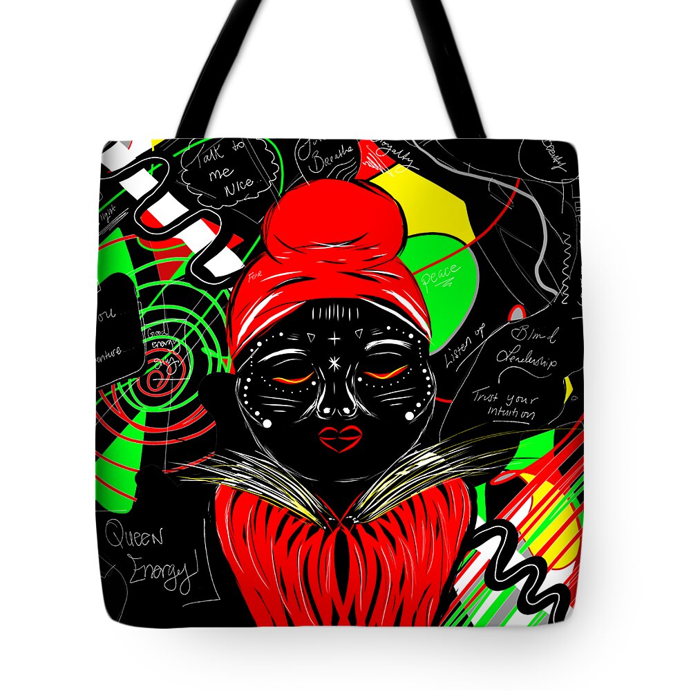 Queen Tote Bag featuring the digital art Goddess Decisions by Amber Lasche