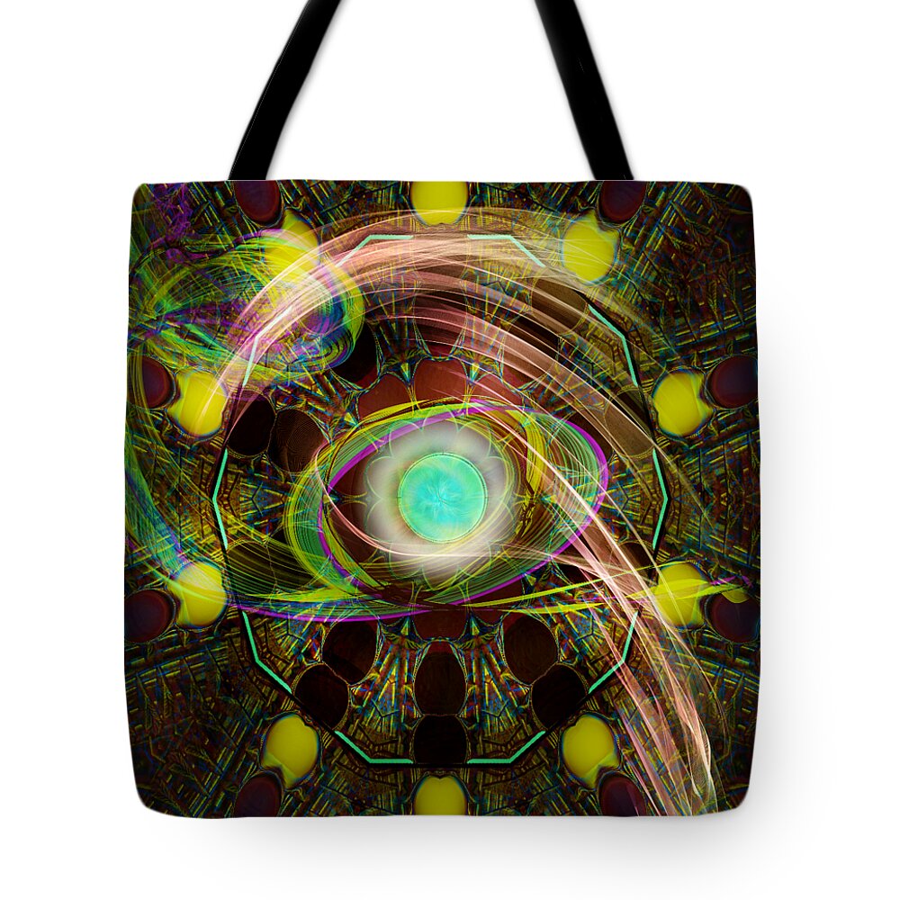 Green Tote Bag featuring the mixed media Goddess Eye by Anna Adams