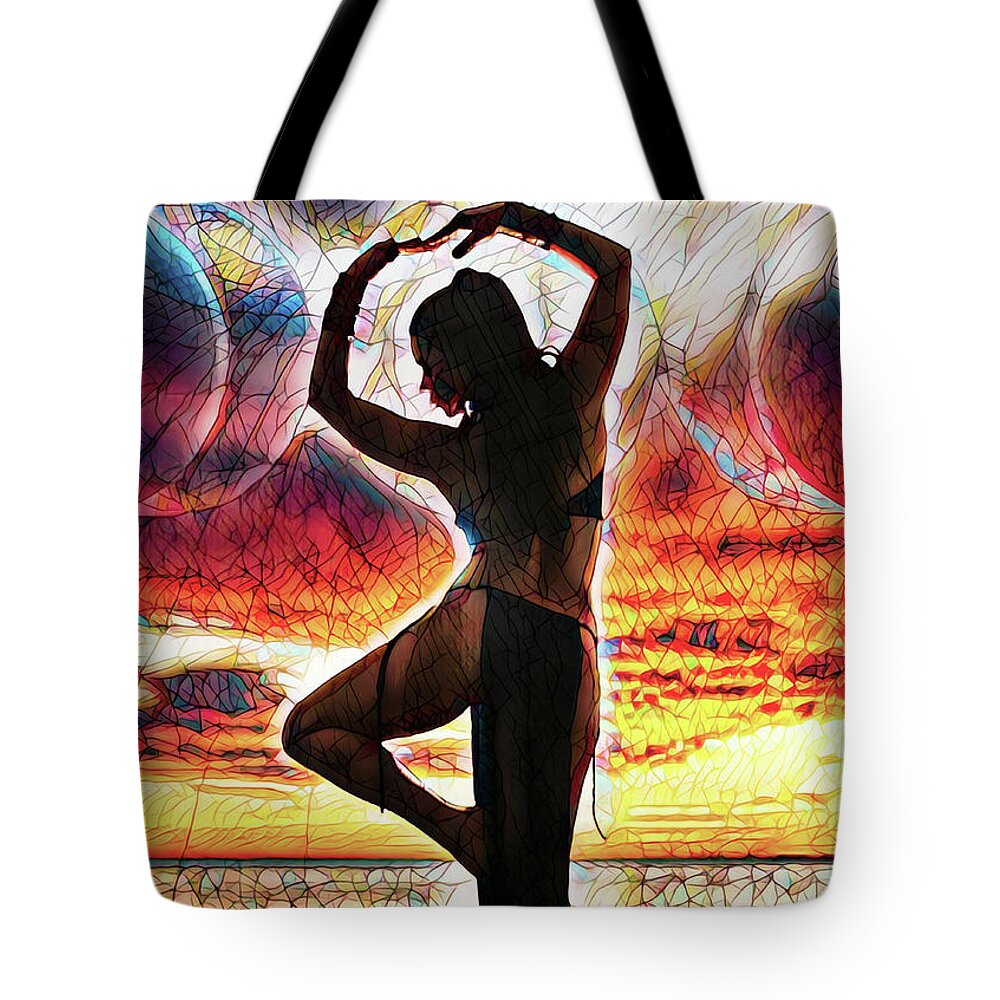 Dark Tote Bag featuring the digital art Goddess Moon Stained Glass by Recreating Creation