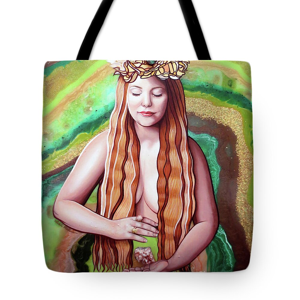 Art Tote Bag featuring the painting Goddess Of Crystal Energies by Malinda Prud'homme