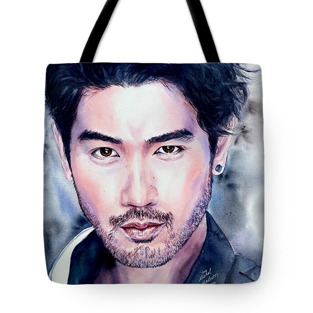 “the Face Tote Bag featuring the painting Godfrey Gao Truth in Your Eyes by Michal Madison