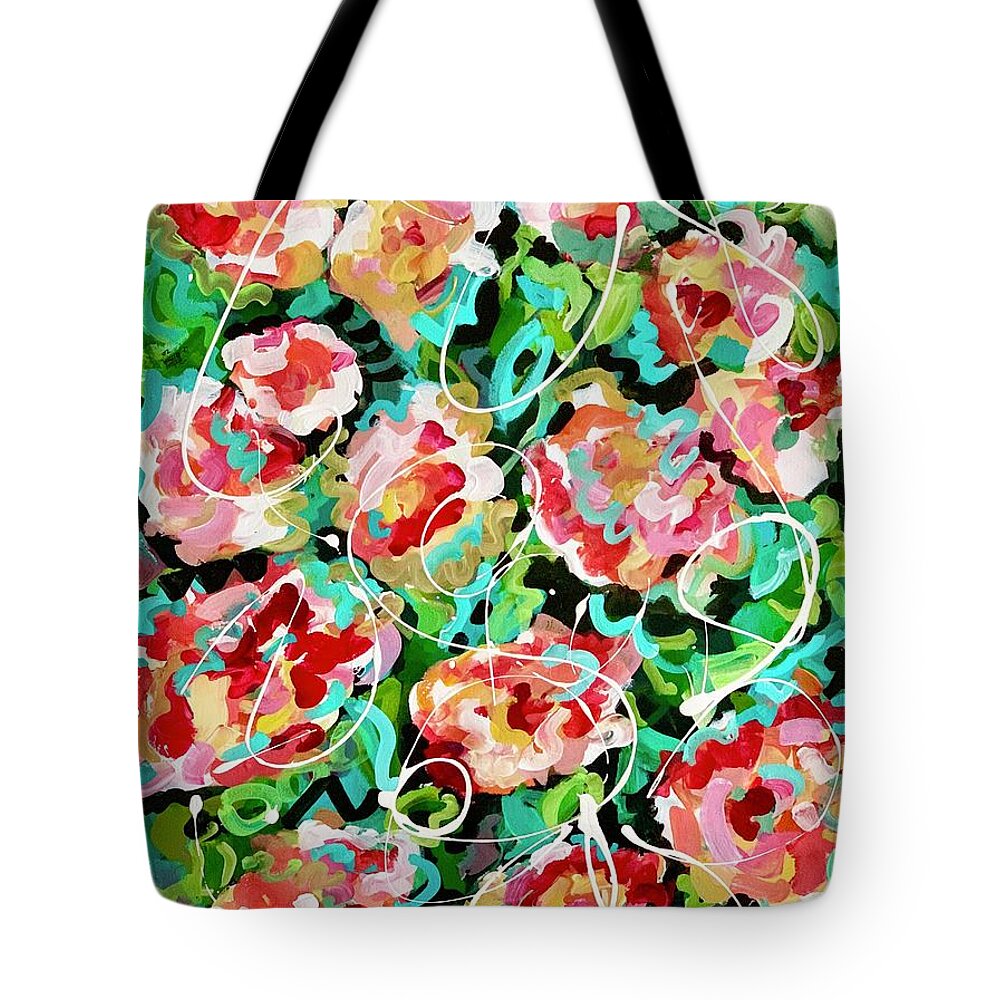 Abstract Floral Pink Flowers Tote Bag featuring the painting Going in Circles by Patsy Walton