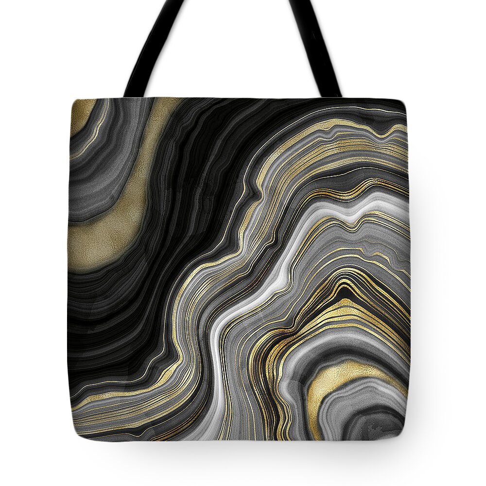 Gold And Black Agate Tote Bag featuring the painting Gold And Black Agate by Modern Art