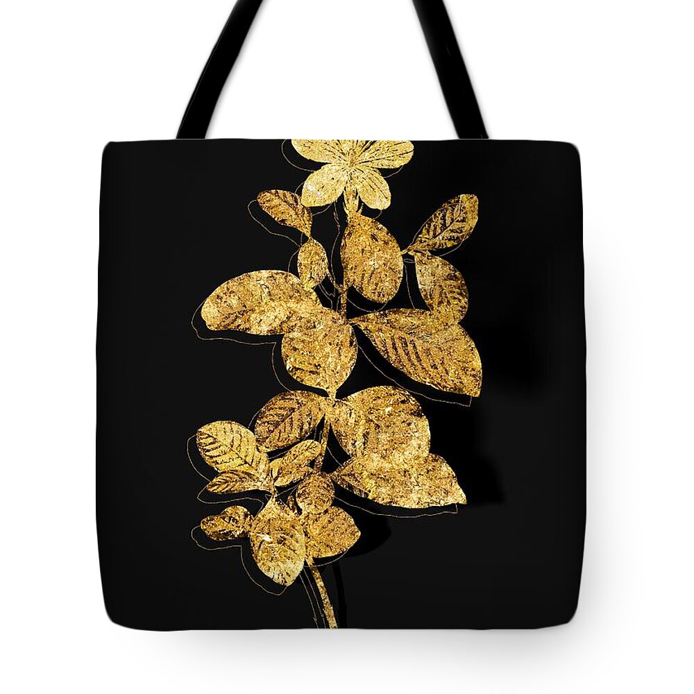Vintage Tote Bag featuring the mixed media Gold Gardenia Botanical Illustration on Black by Holy Rock Design