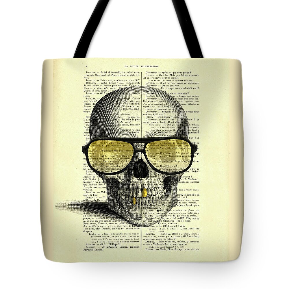 Skull Tote Bag featuring the mixed media Gold Teeth Skull by Madame Memento