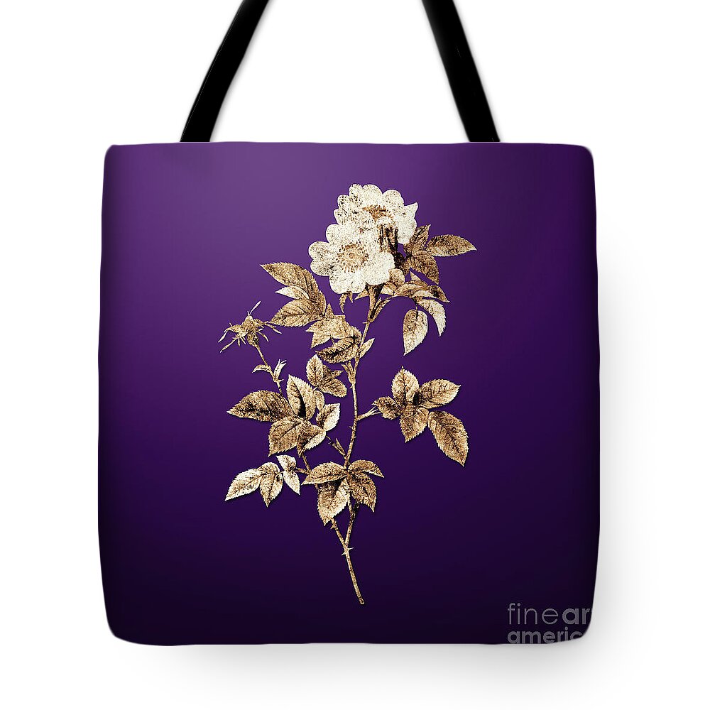 Gold White Anjou Roses on Royal Purple n.04030 Tote Bag by Holy Rock Design  - Pixels
