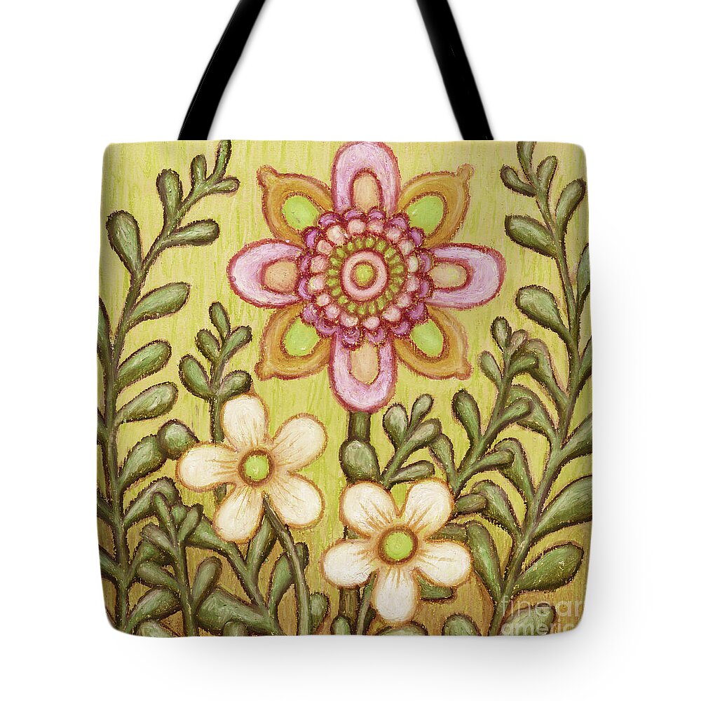 Flower Tote Bag featuring the painting Golden Botanicals. Wildflora by Amy E Fraser
