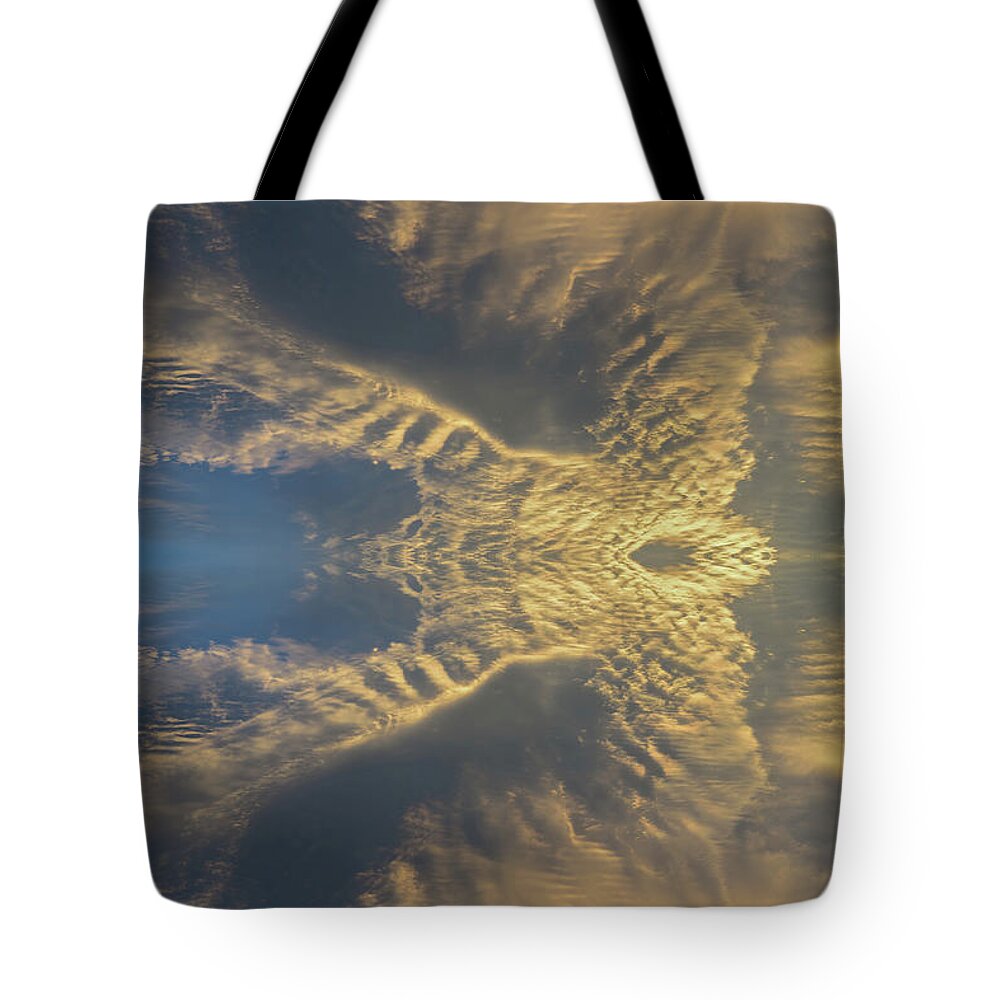 Clouds Tote Bag featuring the digital art Golden clouds in the sunset sky 2 by Adriana Mueller