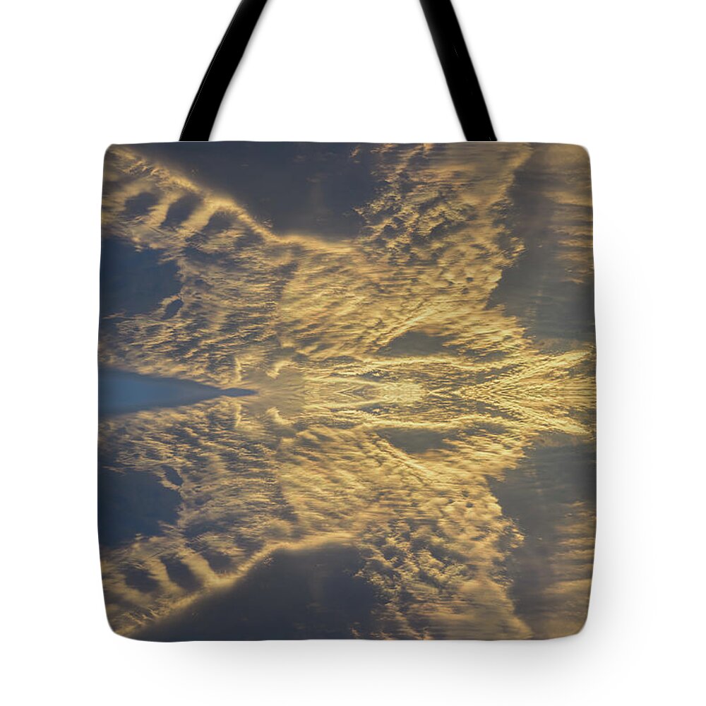 Clouds Tote Bag featuring the digital art Golden clouds in the sunset sky 3 by Adriana Mueller