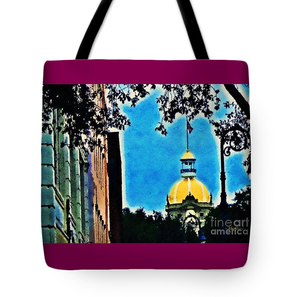 Fine Art Digital Photograph Tote Bag featuring the photograph Golden Dome of Savannah City Hall by Aberjhani