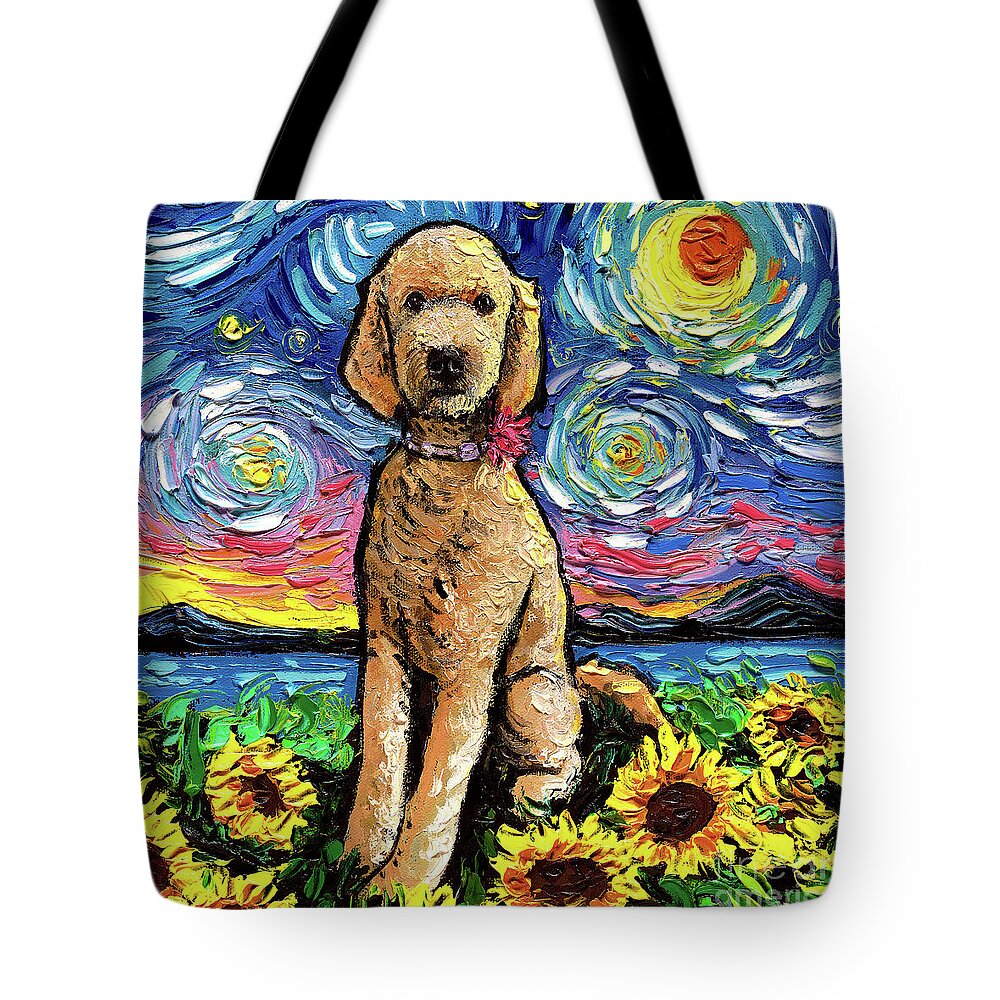 Golden Doodle Tote Bag featuring the painting Golden Doodle Night 2 by Aja Trier