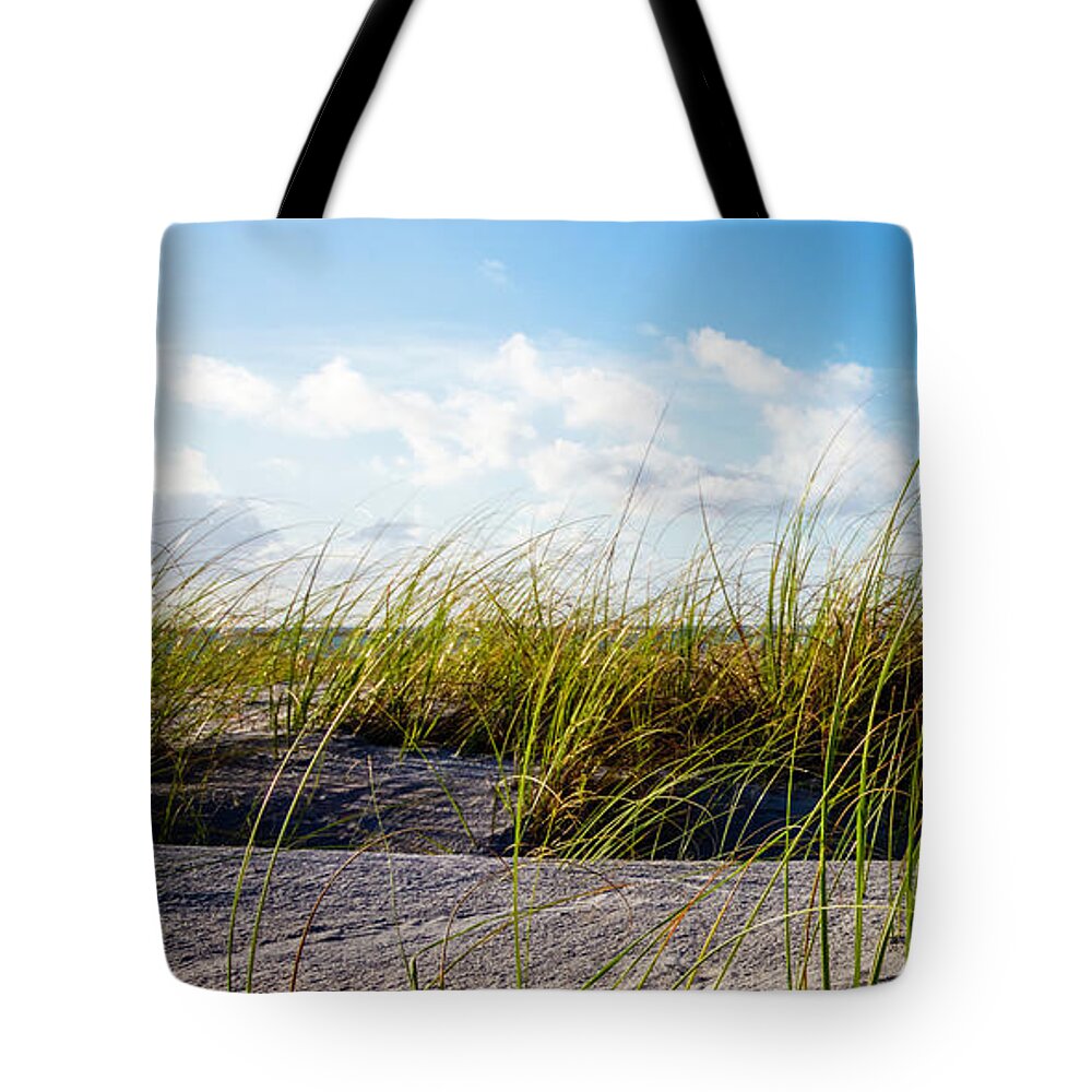 Clouds Tote Bag featuring the photograph Golden Dune Grasses I by Debra and Dave Vanderlaan