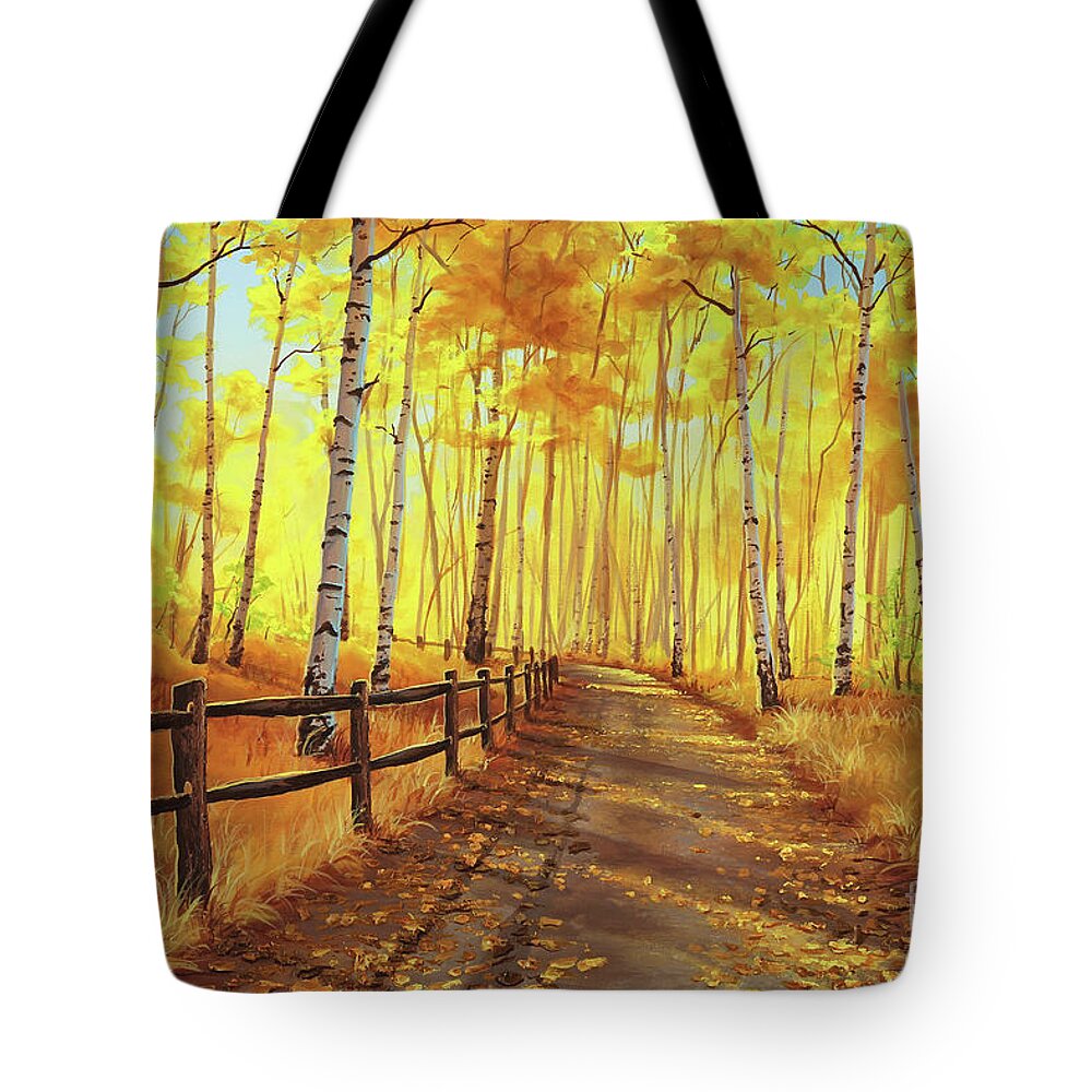 Autumn Forest Tote Bag featuring the painting Golden Forest by Joe Mandrick