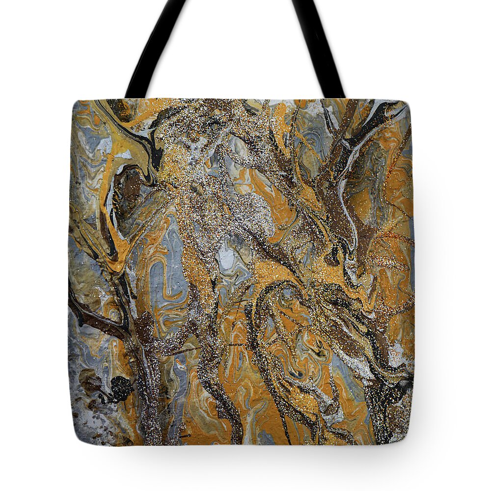 Golden Tote Bag featuring the painting Golden Forest by Tessa Evette