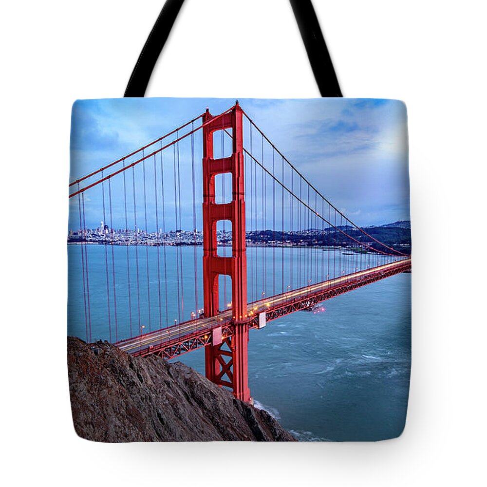Golden Gate Bridge At Dusk Tote Bag featuring the photograph Golden Gate Bridge at Dusk by Dustin K Ryan
