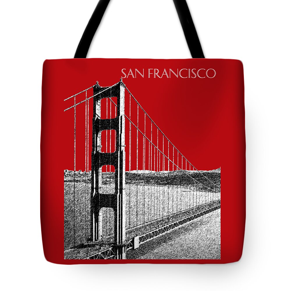 Architecture Tote Bag featuring the digital art Golden gate Bridge - Dk Red by DB Artist