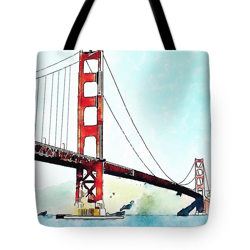 Golden Gate Tote Bag featuring the digital art Golden Gate Bridge by John Mckenzie