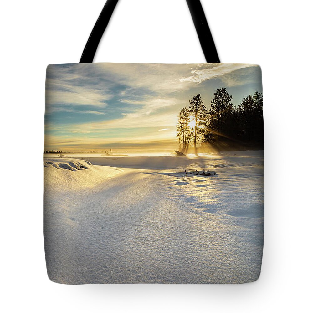Sunrise Tote Bag featuring the photograph Golden Haze by Mike Lee