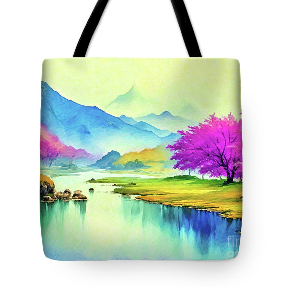 Art Tote Bag featuring the painting Golden Horizon by Digitly