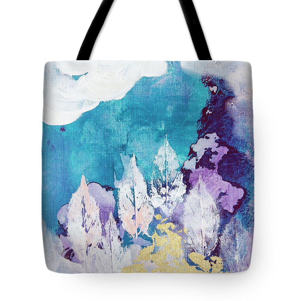 Blue Tote Bag featuring the painting Golden Lake by Linh Nguyen-Ng