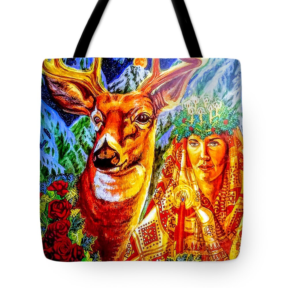Stag Tote Bag featuring the painting Golden Light by Suzanne Silvir
