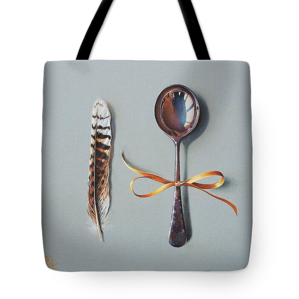 Spoon Tote Bag featuring the painting Golden pair by Elena Kolotusha