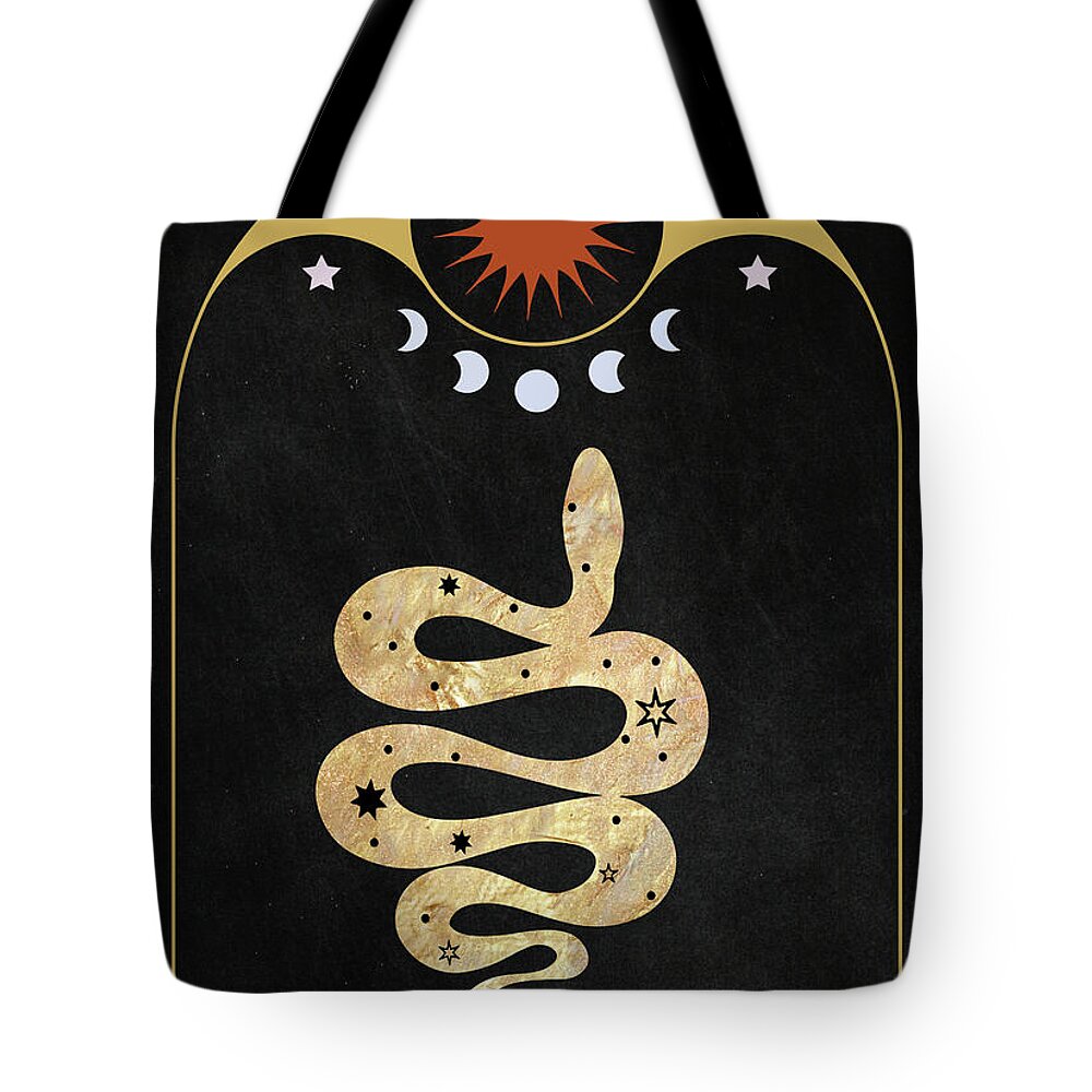 Golden Serpent Tote Bag featuring the painting Golden Serpent Magical Animal Art by Garden Of Delights
