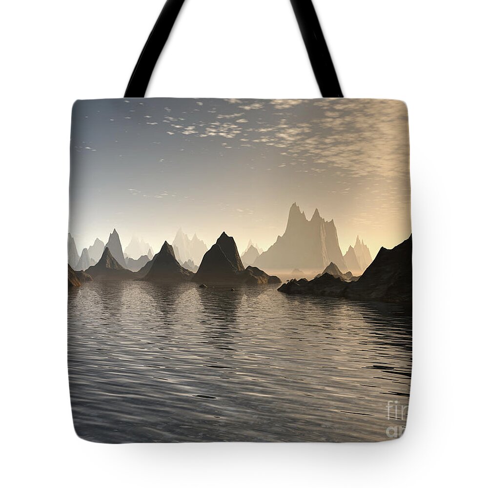 Sunrise Tote Bag featuring the digital art Golden Sunrise On Mars by Phil Perkins
