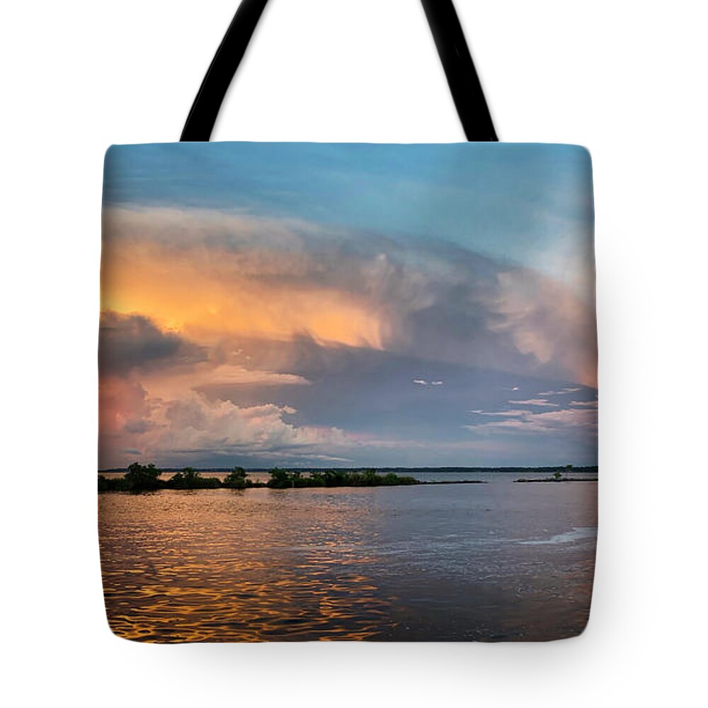 Sunscape Tote Bag featuring the photograph Golden Thunder by Randall Allen