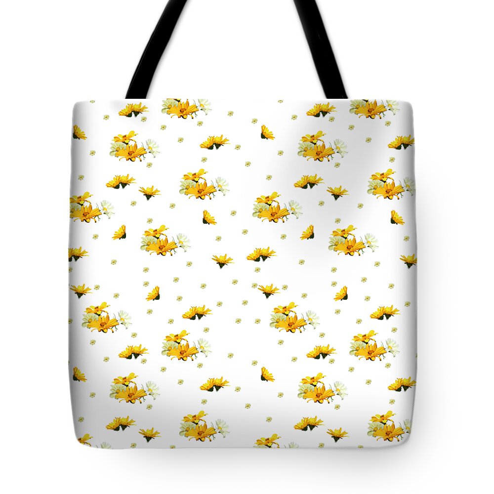 Golden Yellow Tote Bag featuring the photograph Golden Yellow and White Asters Digital Oil Paint Pattern by Colleen Cornelius