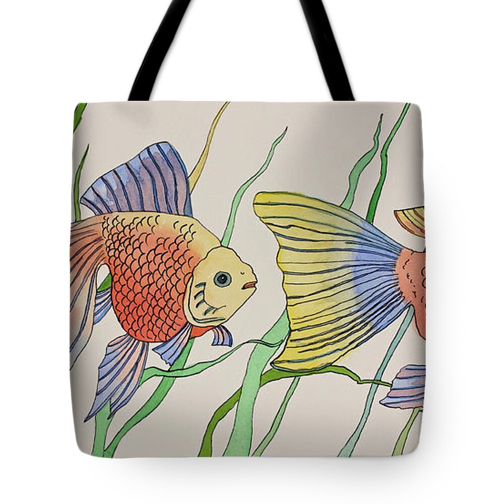Goldfish Pair A Pen & Ink Watercolor Painting By Norma Appleton Tote Bag featuring the painting Goldfish Pair by Norma Appleton