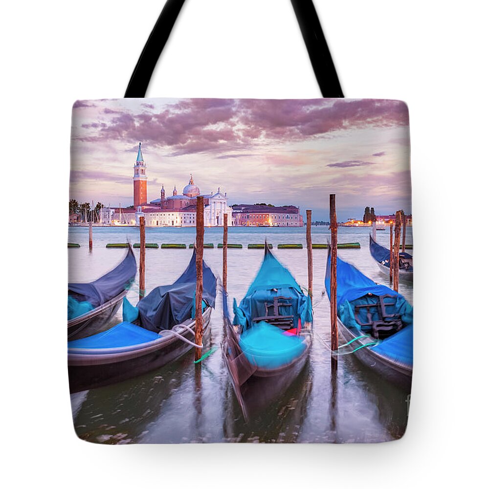 Gondolas Tote Bag featuring the photograph Gondolas on the Venice Lagoon, Italy by Neale And Judith Clark