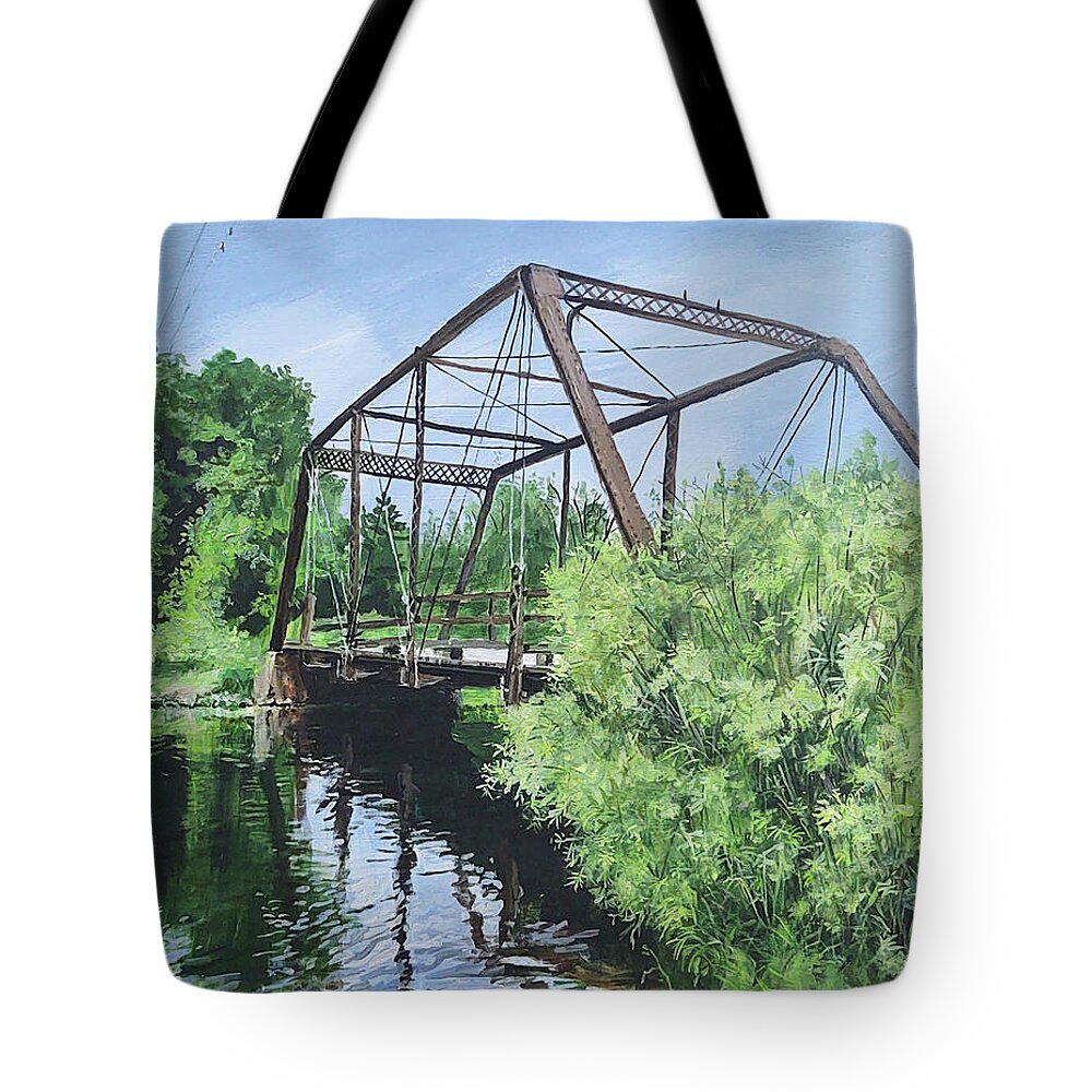 Bridge Tote Bag featuring the painting Gone Fishing by William Brody