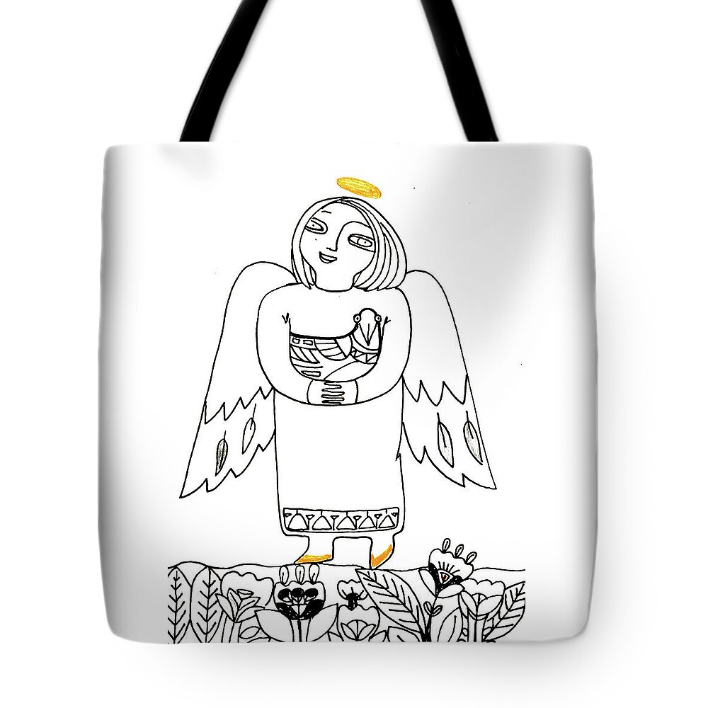 Russian Artists New Wave Tote Bag featuring the drawing Good Angel Drawing Series 1 by Tatiana Koltachikhina