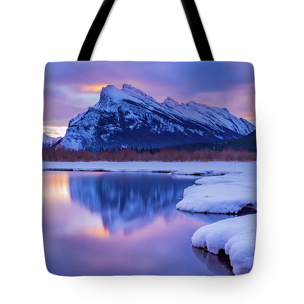 Mt. Rundle Tote Bag featuring the photograph Good Morning Mt. Rundle by Joe Kopp