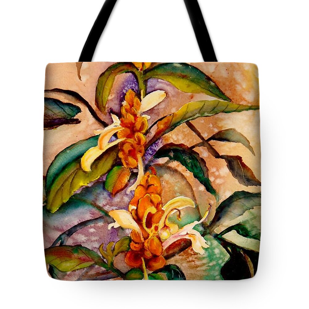 Shrimp Plant Painting Tote Bag featuring the painting Goodbye to Summer by Lil Taylor