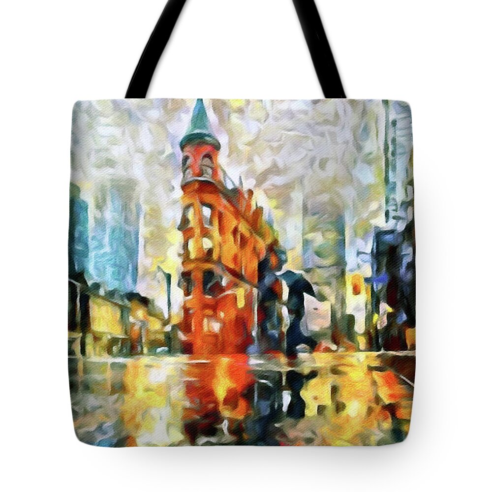 Gooderham Tote Bag featuring the painting Gooderham Flatiron Building in the Rain by Susan Maxwell Schmidt