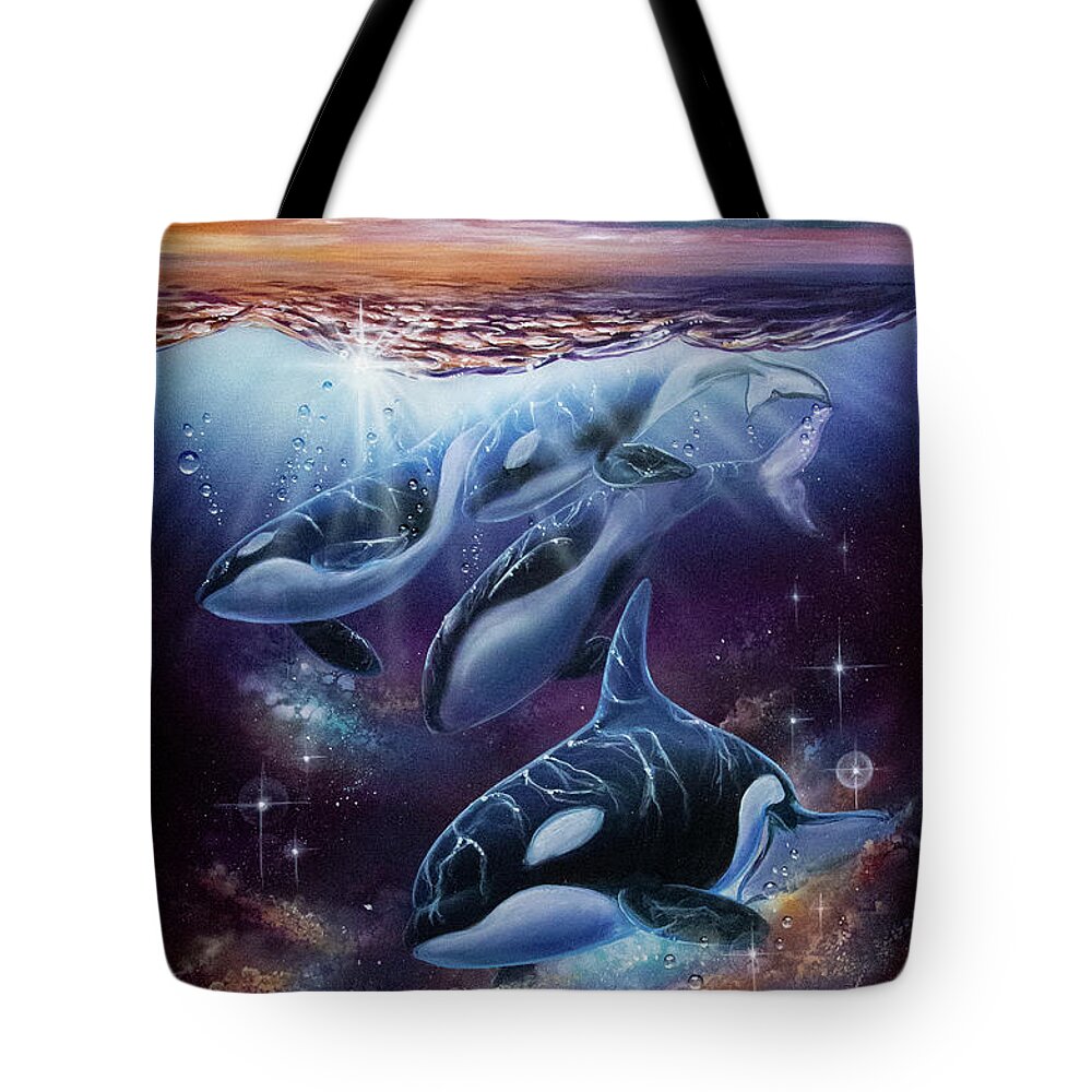 Orcas Tote Bag featuring the painting Gossamer by Lachri