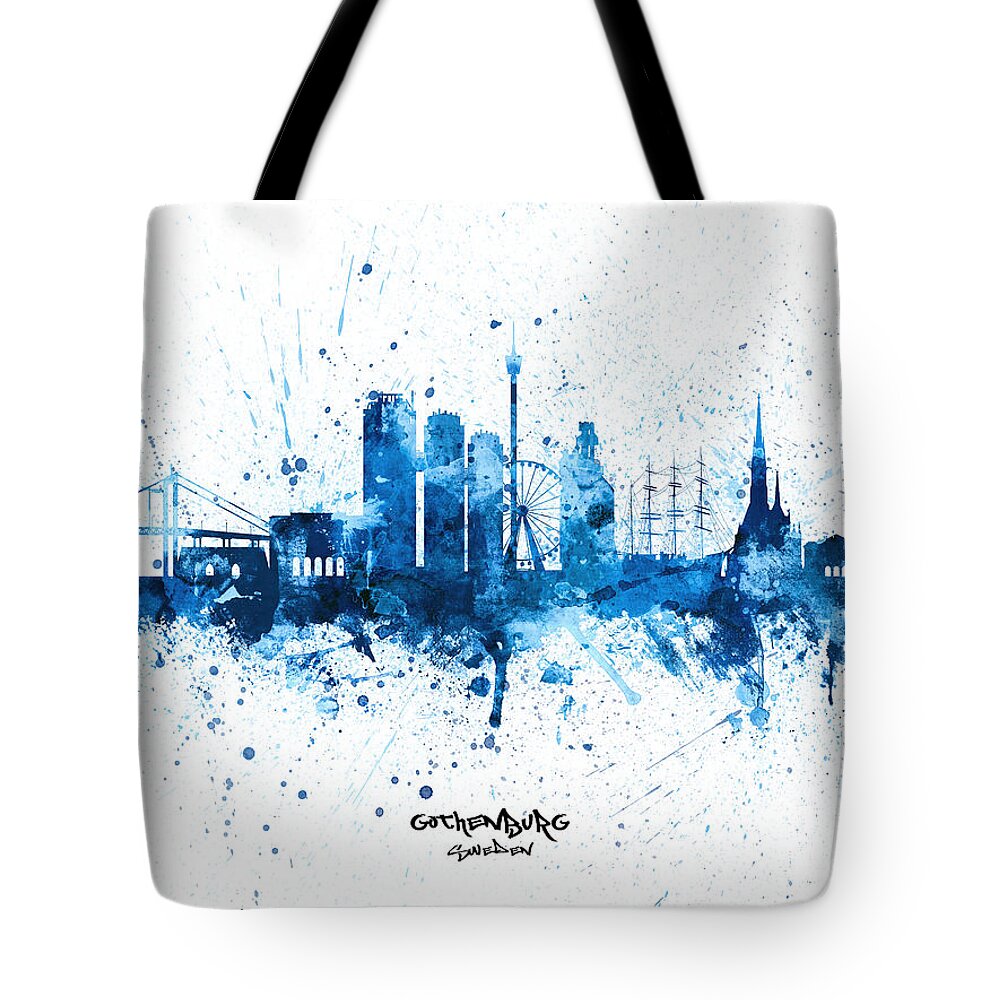 Gothenburg Tote Bag featuring the digital art Gothenburg Sweden Skyline #42 by Michael Tompsett