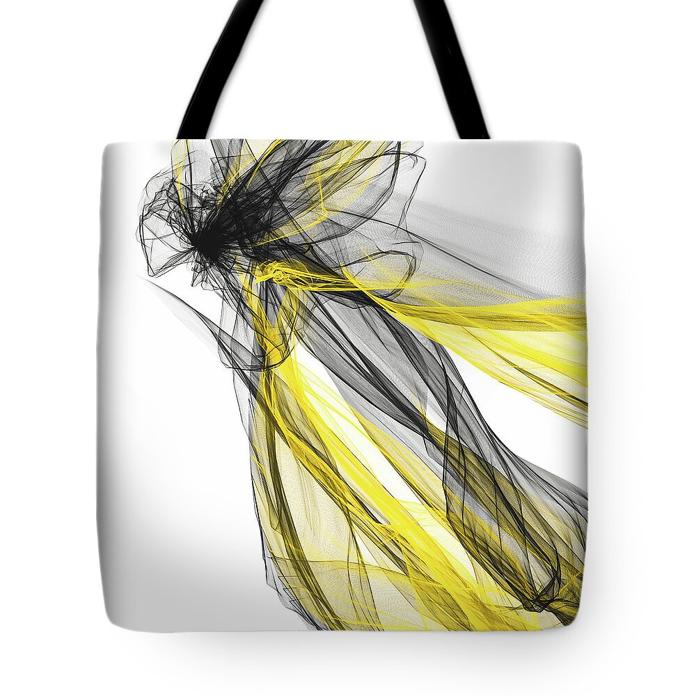 Yellow Tote Bag featuring the painting Graceful - Yellow And Gray by Lourry Legarde